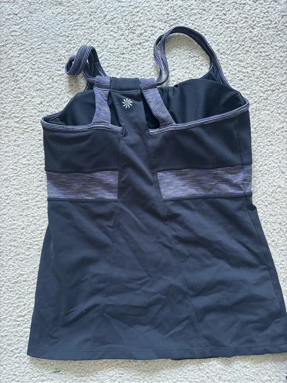 Athleta Black Performance Top with Subtle Purple Accent